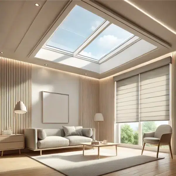 Skylight blind installed in a living room