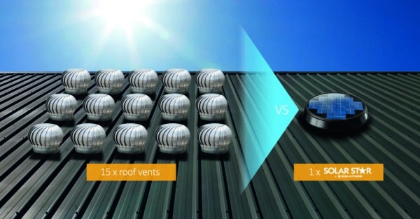 Fifteen roof ventilators vs. one solar star ventilator
